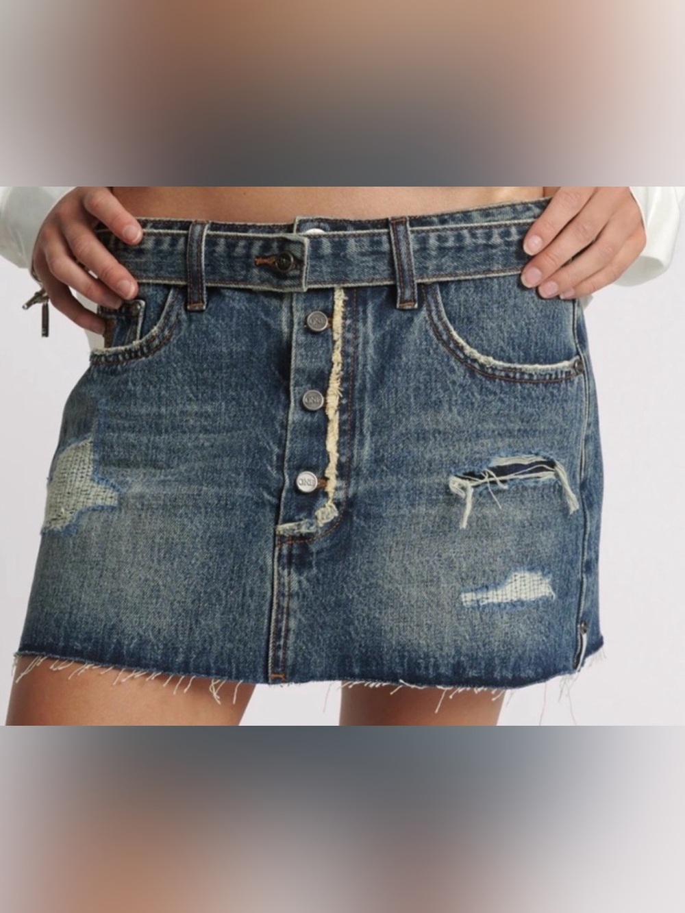 NEW ONE TEASPOON Free People Max Belted Mini Skirt in Baby Boy Blue NWT 🌷